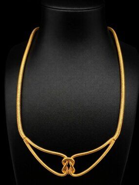 Knot Collar Choker Necklace Gold Tone Snake Chain 15 in